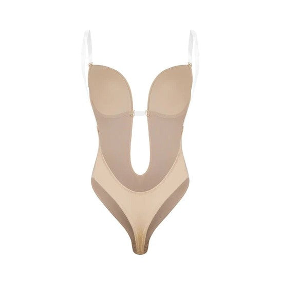 Plunge Low-back Body Suit Backless Body Suit Thong with Clear Straps